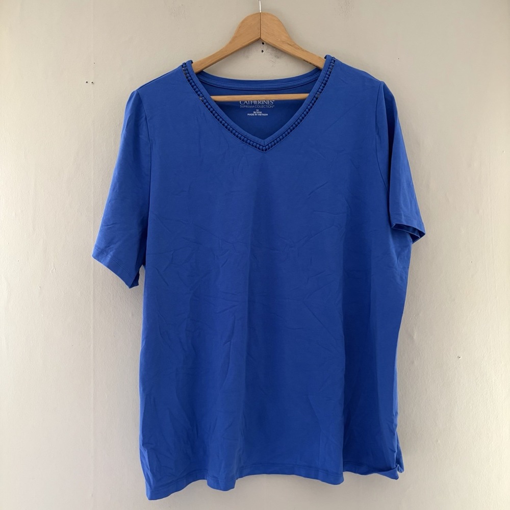 Catherines Womens Suprema Collection Top Size 1X Blue Casual Stretch Plus Mature